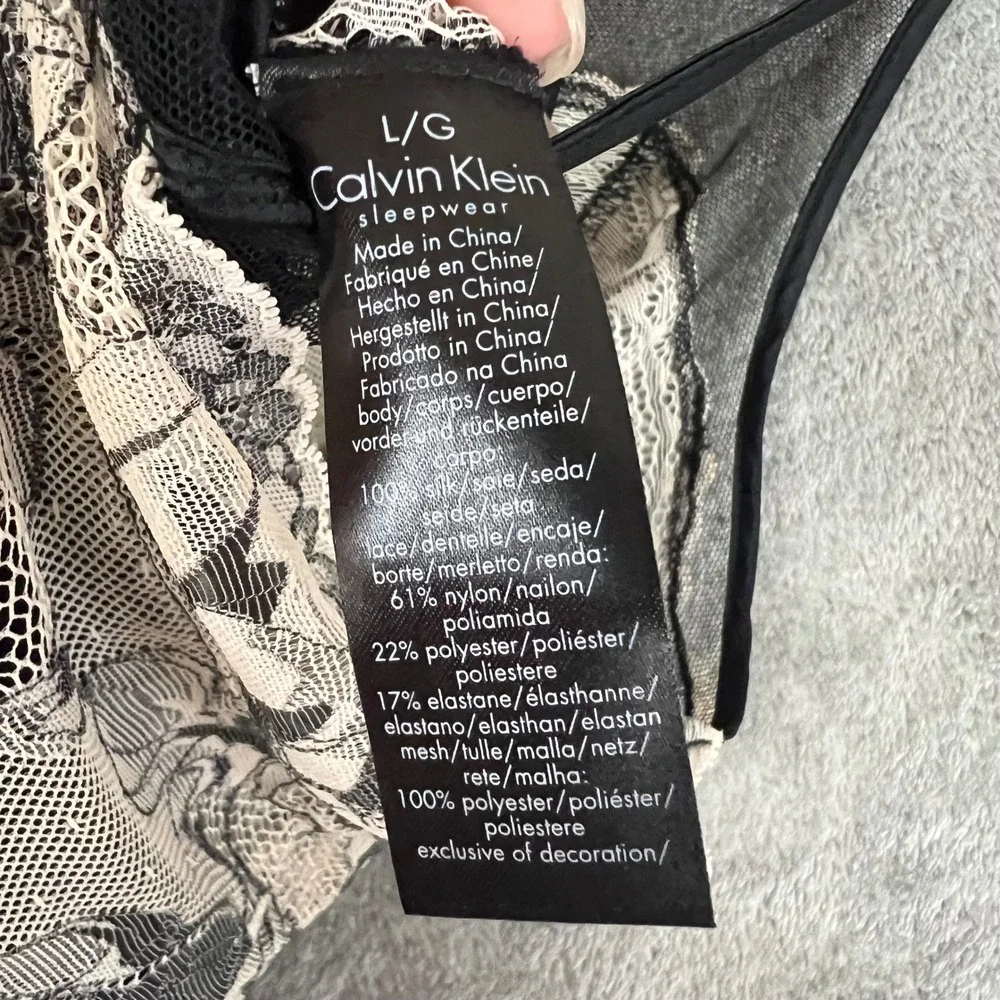 Calvin Klein Sleepwear Mini Dress Womens L 100% Silk Lace Coquette